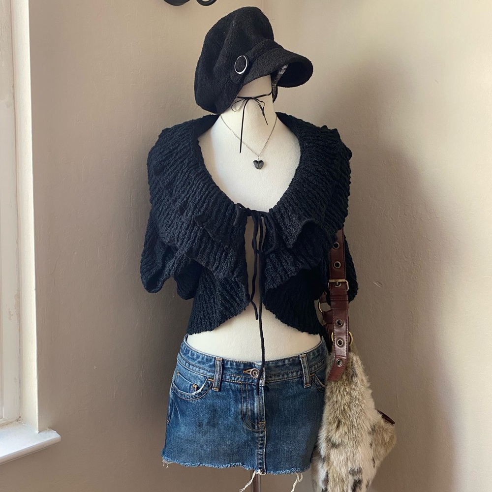 Free People Black Ruffled Knit Blouse